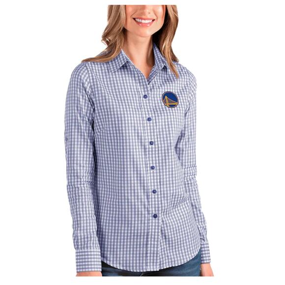 Antigua Golden State Warriors Womens Small Button-Up Long Sleeve Shirt Blue New - Picture 1 of 9